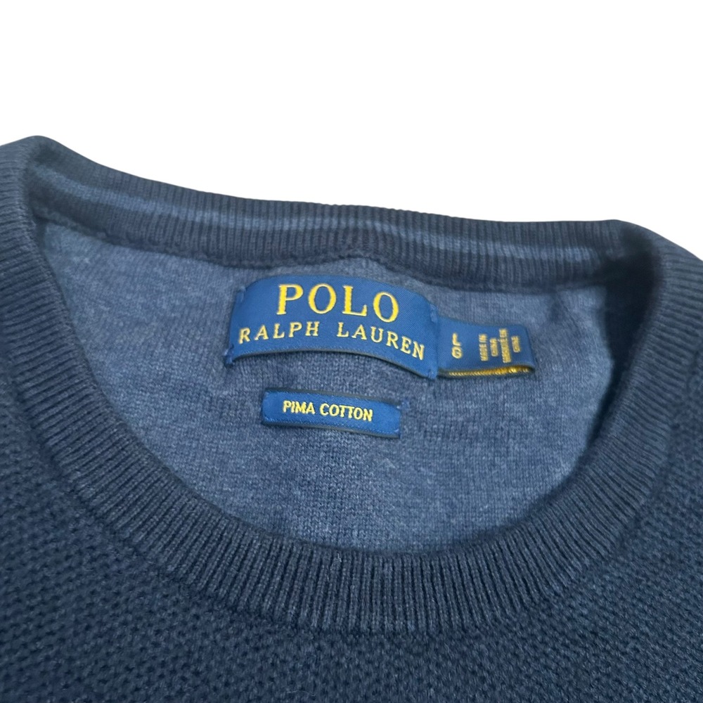 Polo Ralph Lauren Mens Sweater Large Pima Cotton Navy Blue Pony - Picture 2 of 7